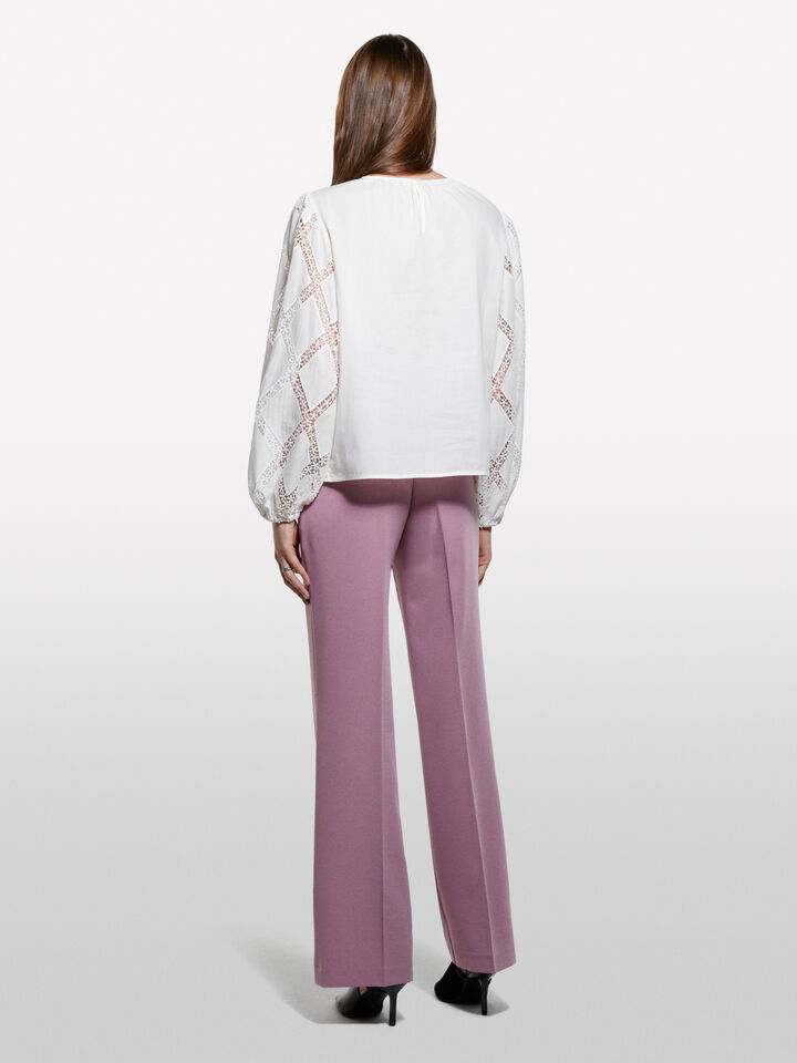 Cream white blouse with lace - women's blouses - Creamy White | Sisley image number 2